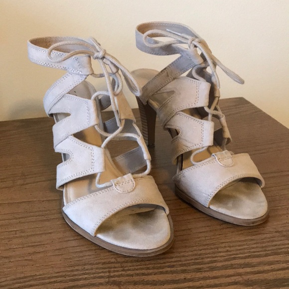 Nude Lace Up Heels - Picture 3 of 9